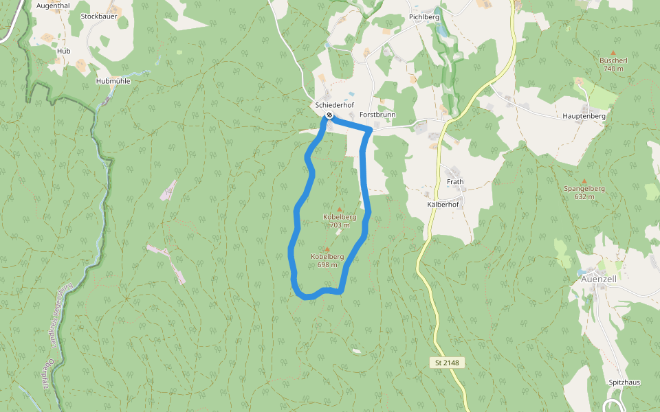Rundwanderweg 7: Naturerlebnisweg Kobelberg walking route map in Wiesenfelden