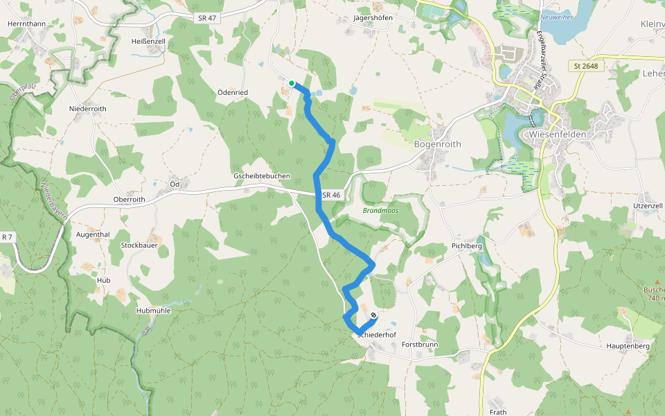 Rundwanderweg 5: Schiederhof - Hohenburg - Wiesenfelden walking route map in Wiesenfelden