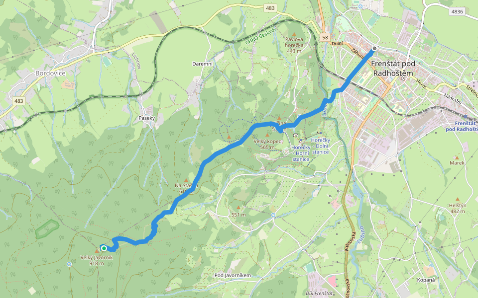 NS Frenštát p. R. - Javorník walking route map in Trojanovice