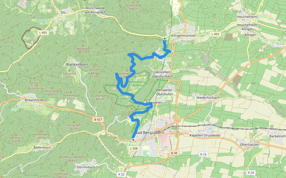 Pfälzer Weinsteig Etappe 10 walking route map in Klingenmünster