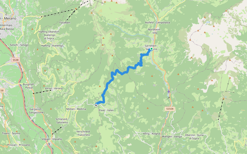 AVS 5 - Sarnthein - Premstall - Putzer Kreuz - Jenesier Jöchl - Fahrerhöfe - Schermoss walking route map in Sarentino