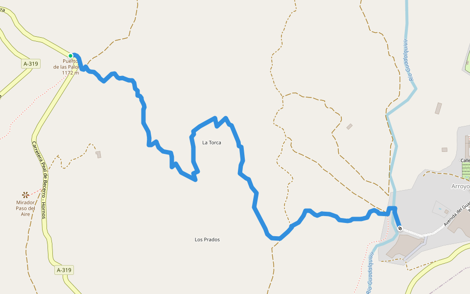 Puerto de las Palomas - Arroyo Frío walking route map in La Iruela
