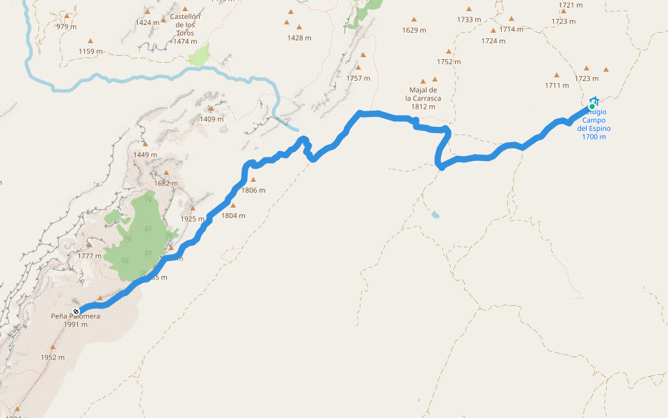 Campo del Espino - Banderillas walking route map in Los Centenares