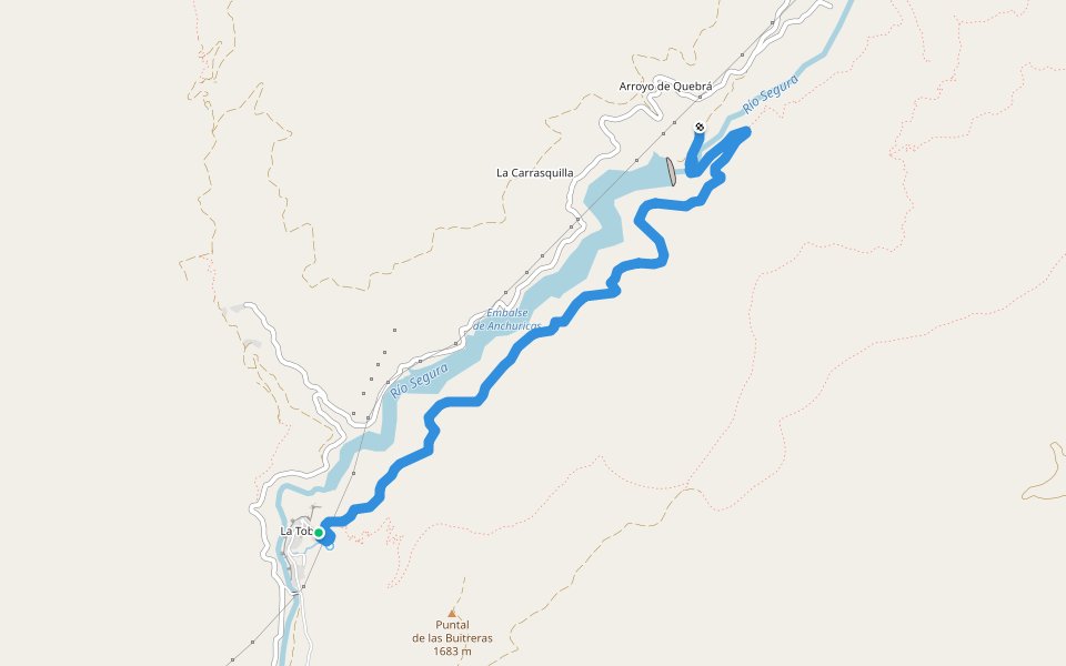 Embalse de las Anchuricas walking route map in La Toba