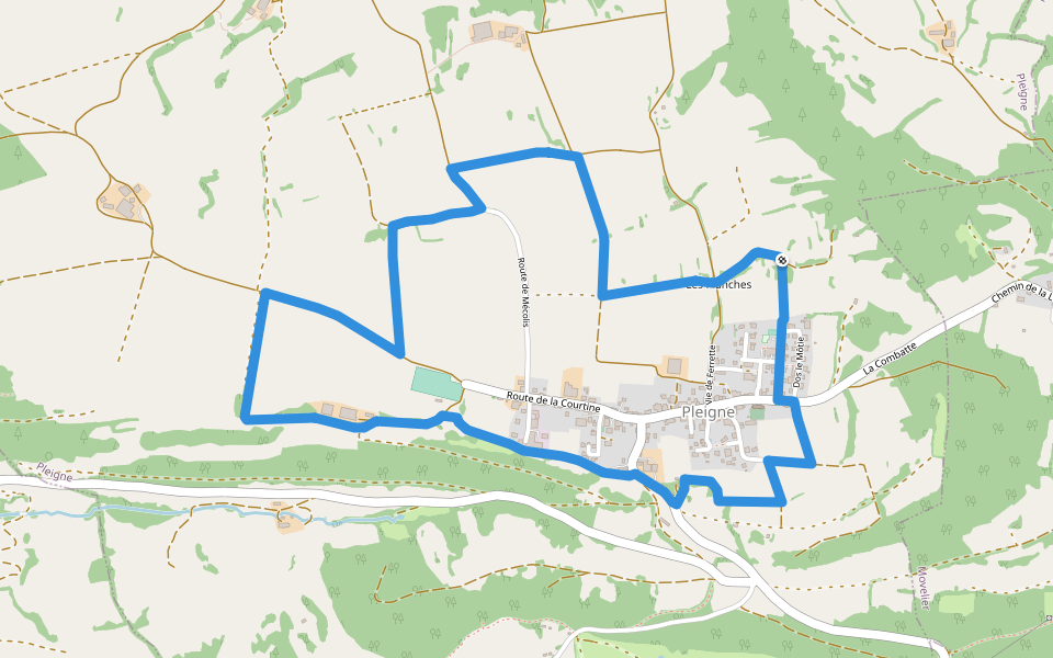 Sentier panoramique walking route map in Pleigne