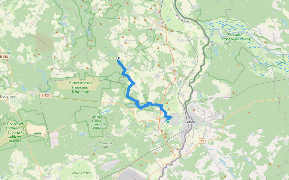 Guben - Frankfurt Oder walking route map in Guben