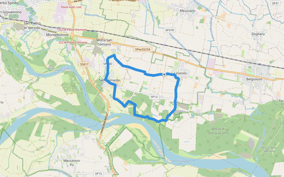 Anello di Vaccarizza walking route map in Linarolo