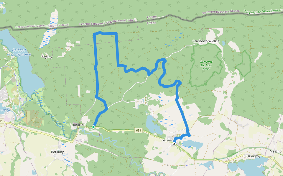 Lesniczówka Żyliny - Galwiecie walking route map in Jurkiszki