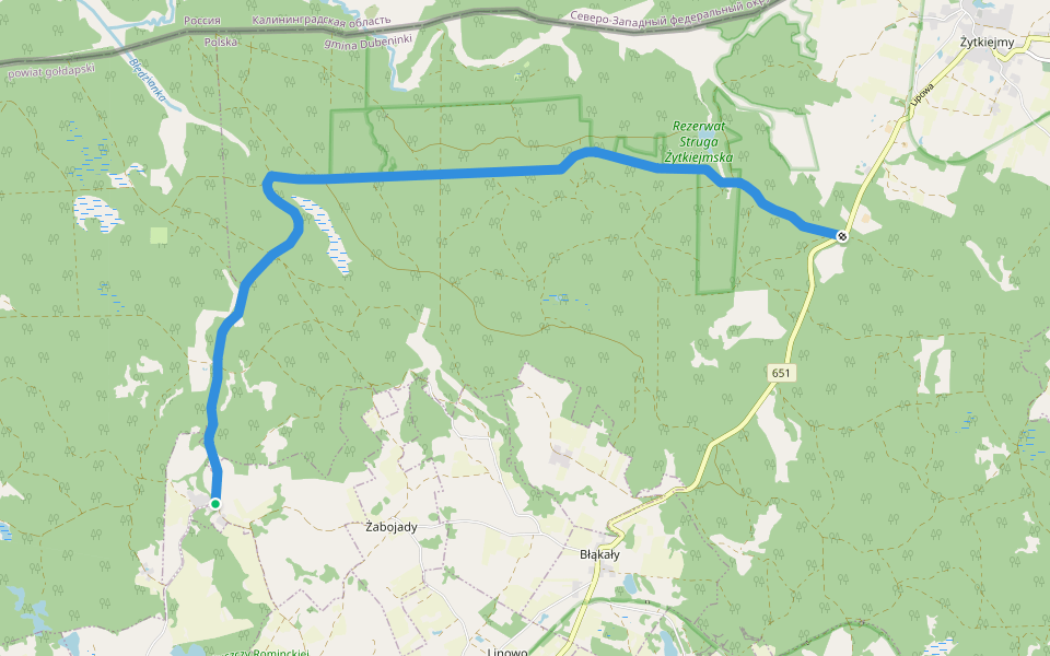 Puszcza Romincka walking route map in Bludzie Małe