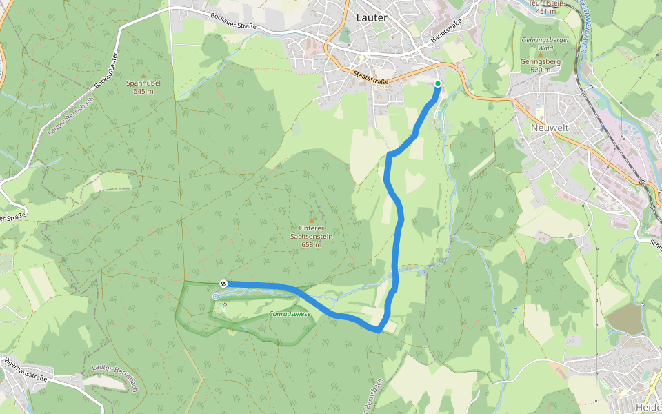 Ww Lauter -Conradswiese walking route map in Lauter-Bernsbach