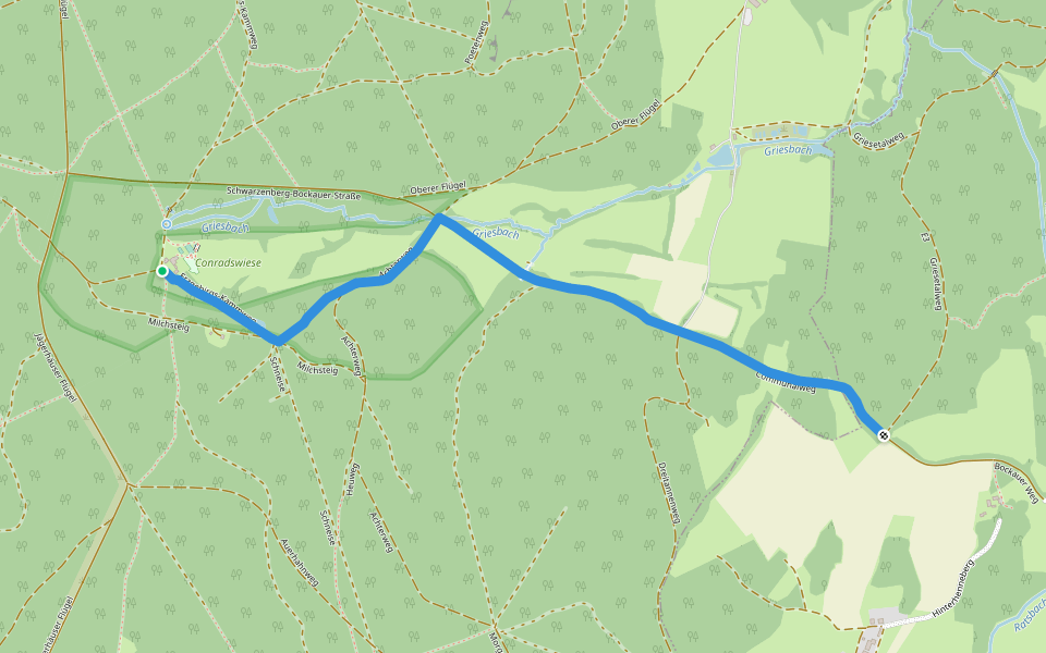 Ww Waldschulheim Conradswiese - Anschluß Fernwanderweg E3 walking route map in Lauter-Bernsbach