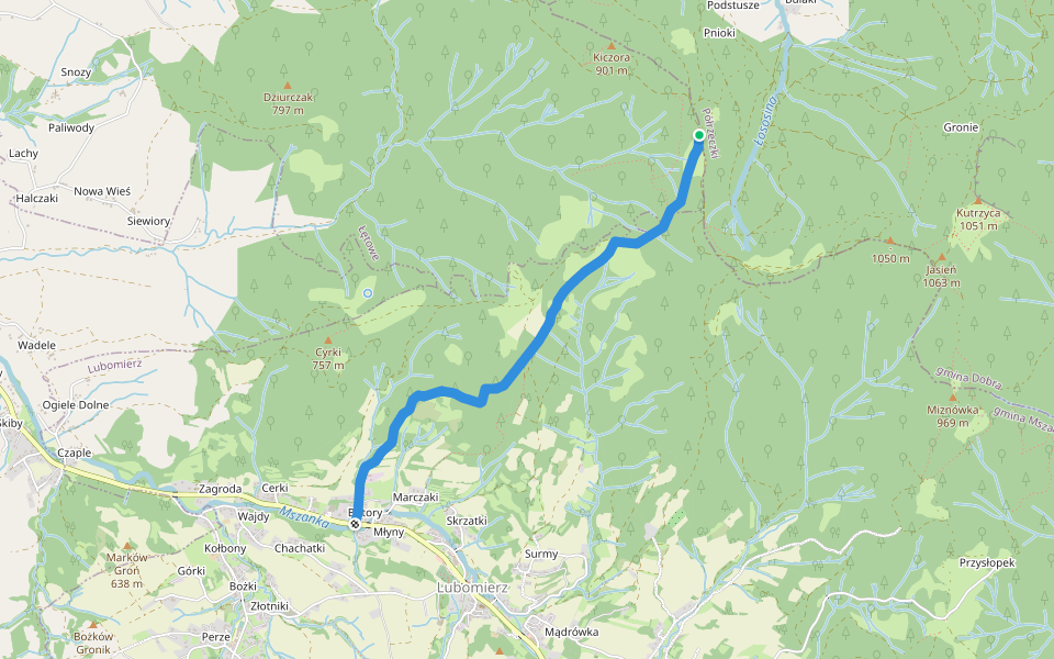 Lubomierz - Polana Folwarczna walking route map in Lubomierz