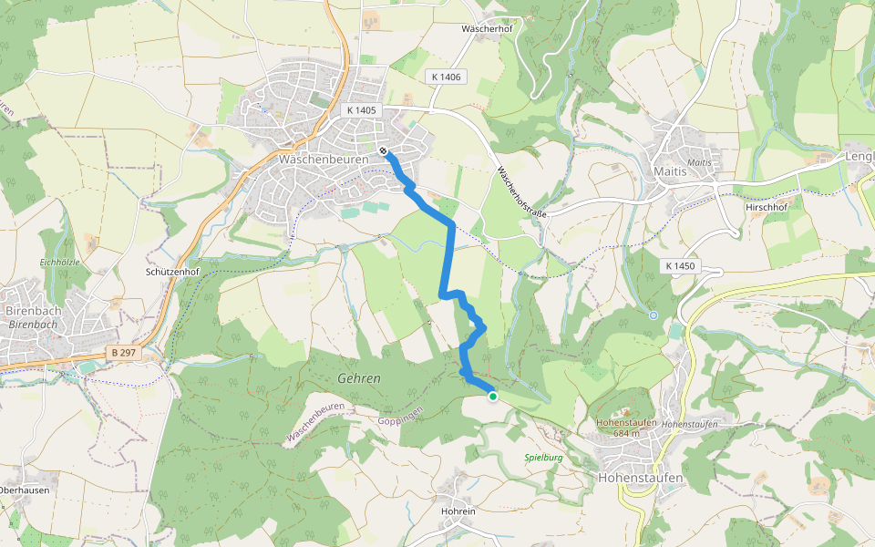 blauer Strich Wäschenbeuren-Spielburg walking route map in Göppingen
