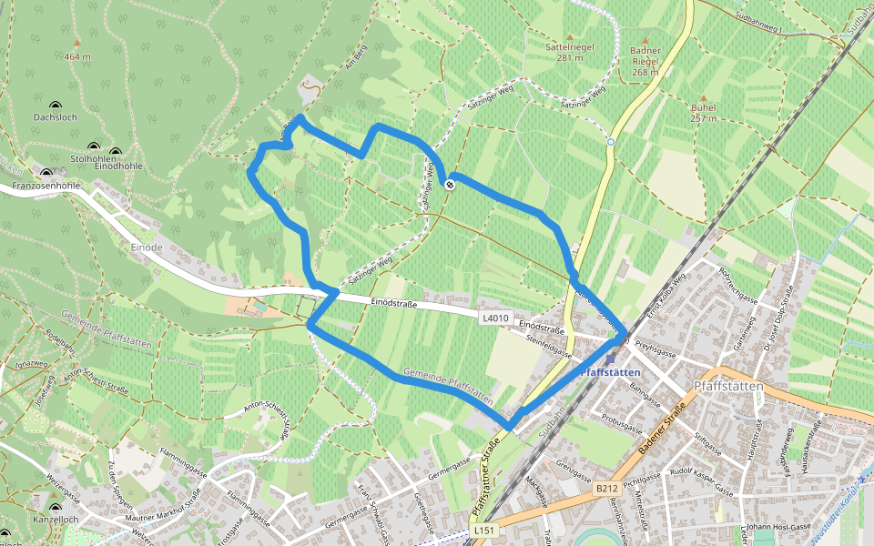 Blauer Portugieserweg walking route map in Pfaffstätten