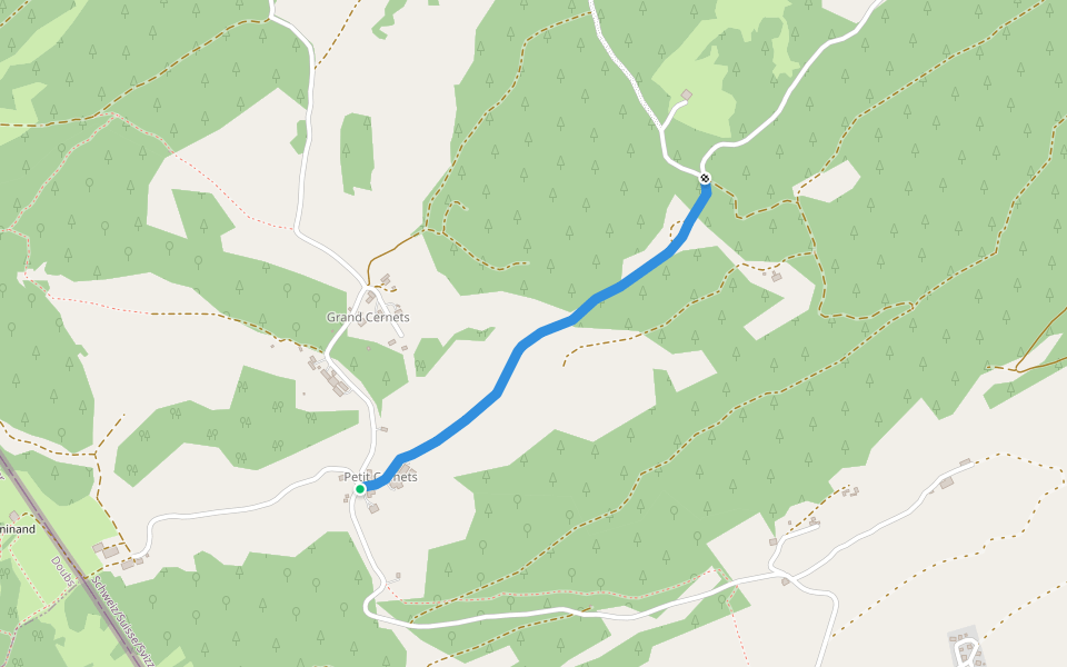 Combasson-Petit Cernets walking route map in Les Verrières