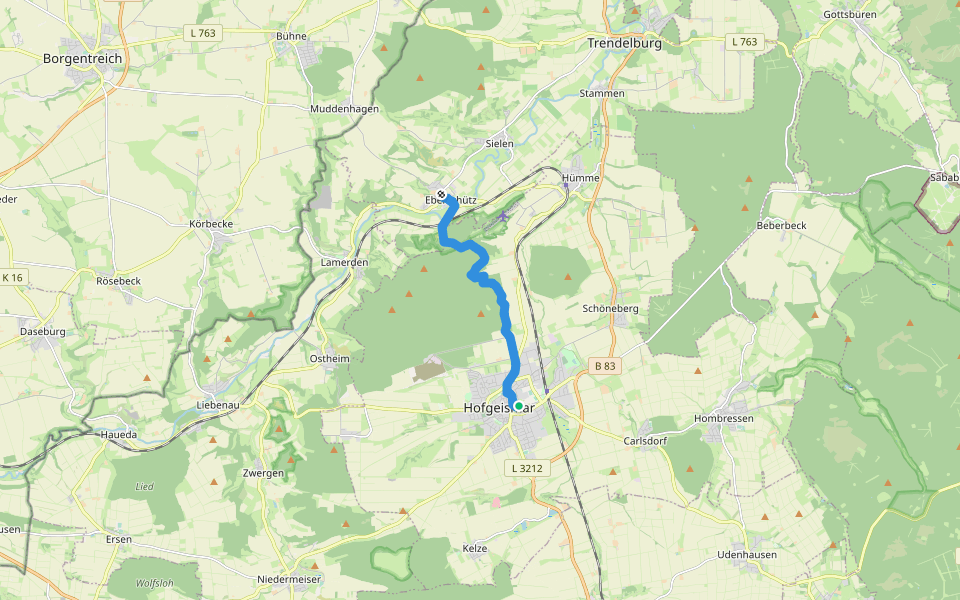 Eberschütz - Hofgeismar walking route map in Hofgeismar