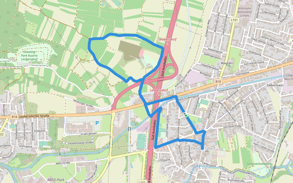 Gärtnerei Plank Runde "Leobersdorfer Biach" walking route map in Leobersdorf