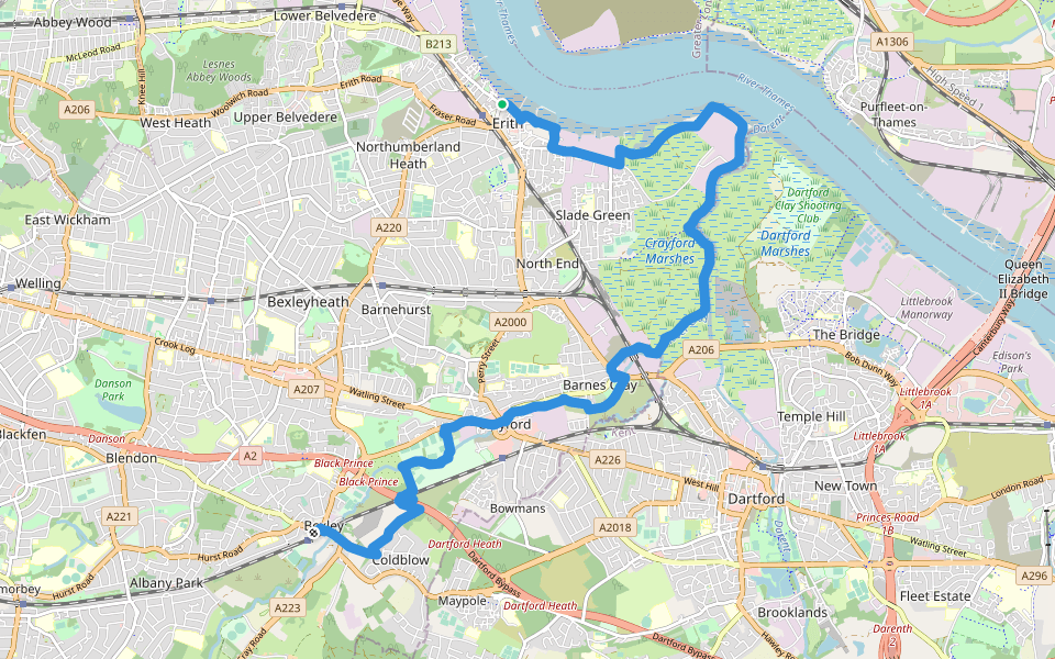 London LOOP (Section 1) walking route map in Erith