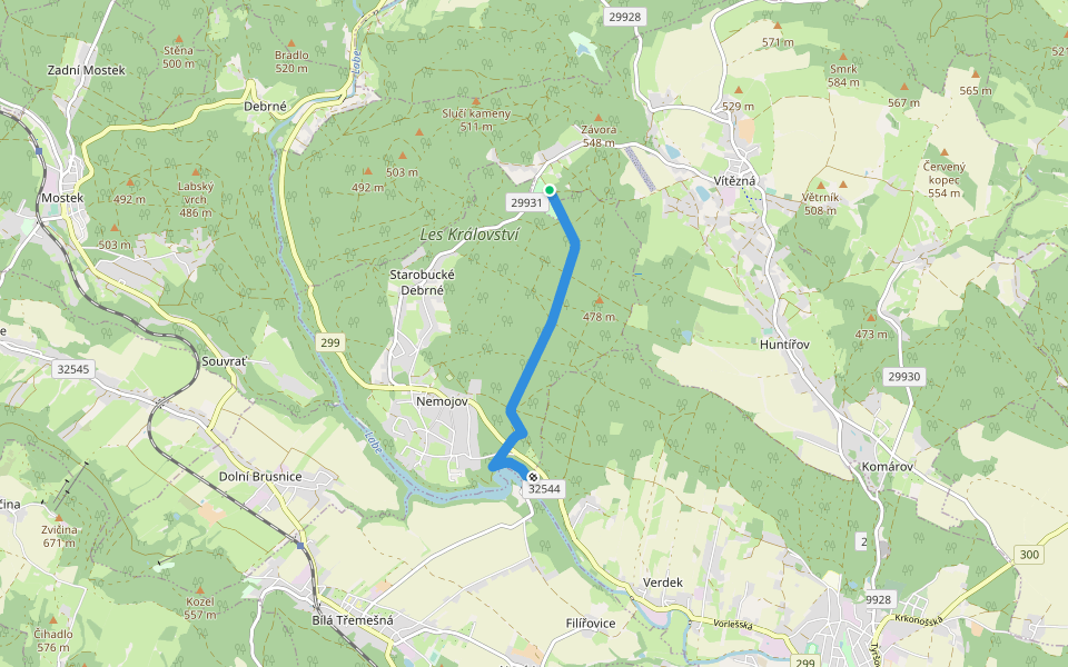 NS Lesem Království walking route map in Vítězná