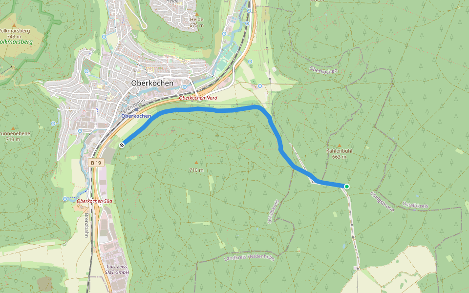 Querweg Oberkochen-Spitziger Fels walking route map in Königsbronn