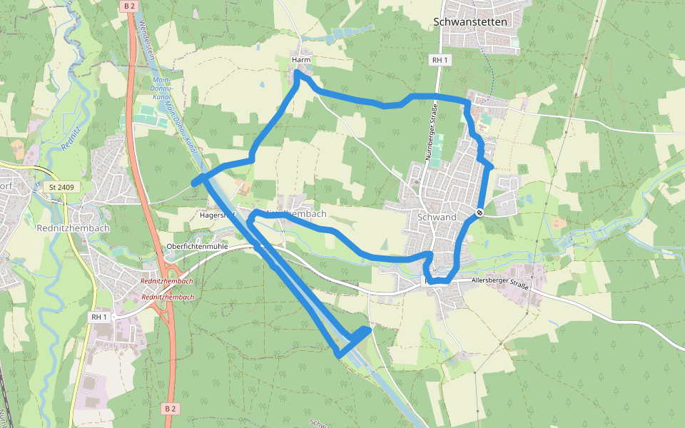 Zum RMD-Kanal walking route map in Schwanstetten