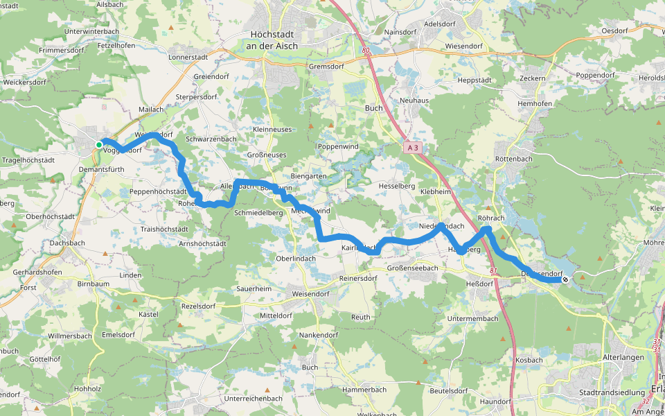 Dechsendorf – Uehlfeld (Lkr. NEA) walking route map in Uehlfeld
