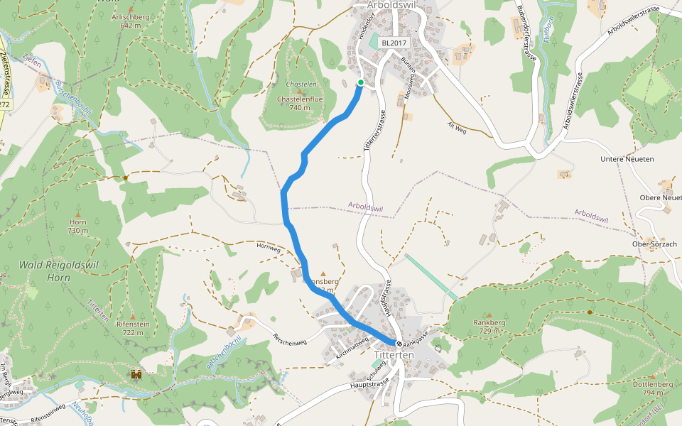 Titterten-Arboldswil walking route map in Arboldswil