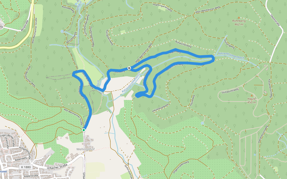 Urbacher Wanderweg 1 walking route map in Schorndorf