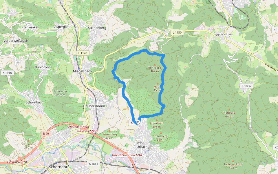 Urbacher Wanderweg 3 walking route map in Urbach