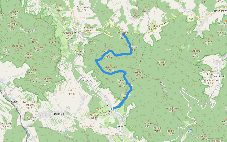 Srebrna Droga (Przełęcz Walimska - Przełęcz Sokola) walking route map in Rzeczka