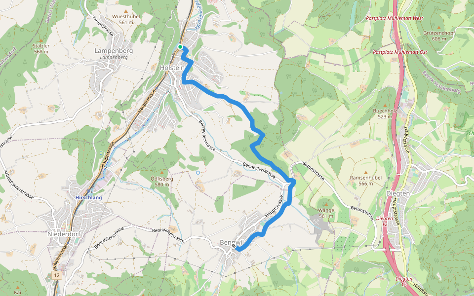 Hölstein-Bennwil walking route map in Hölstein