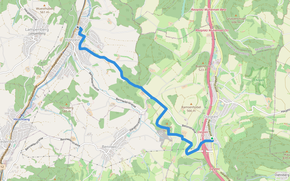 Ober Diegten - Hölstein walking route map in Diegten