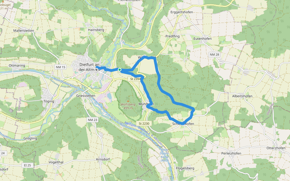 Wildensteiner Steig walking route map in Dietfurt an der Altmühl