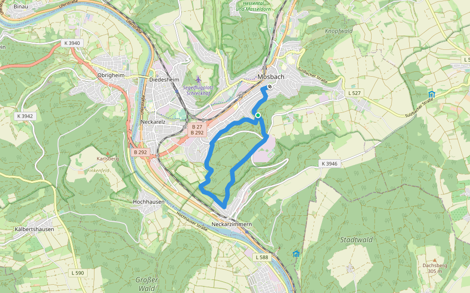 Rundwanderweg Mosbach 3: Neckarzimmern-Weg walking route map in Mosbach