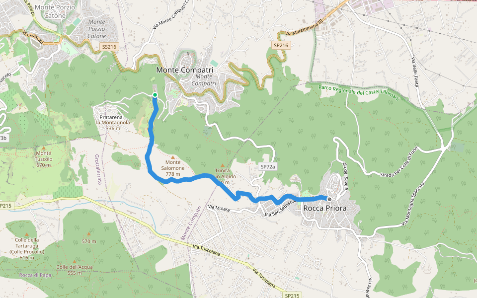 Montecompatri - Rocca Priora walking route map in Monte Compatri