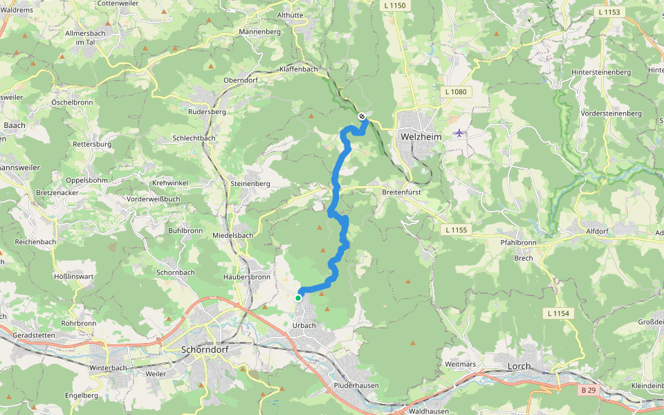 Urbach-Eselshalden-Laufenmühle walking route map in Urbach