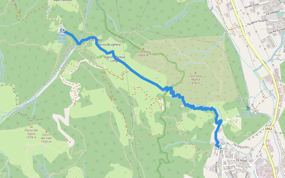 Sentiero 34: Baiedo - Rifugio Riva walking route map in Pasturo
