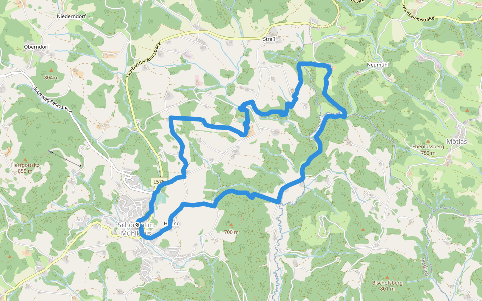 Naarntal-Erlebnisweg walking route map in Schönau im Mühlkreis