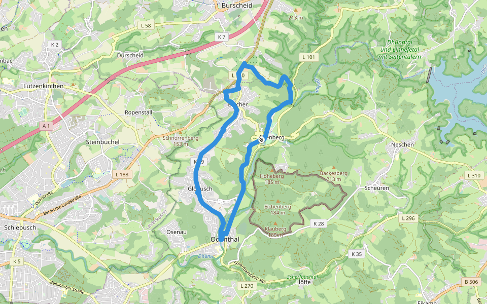 Hexenroute walking route map in Odenthal