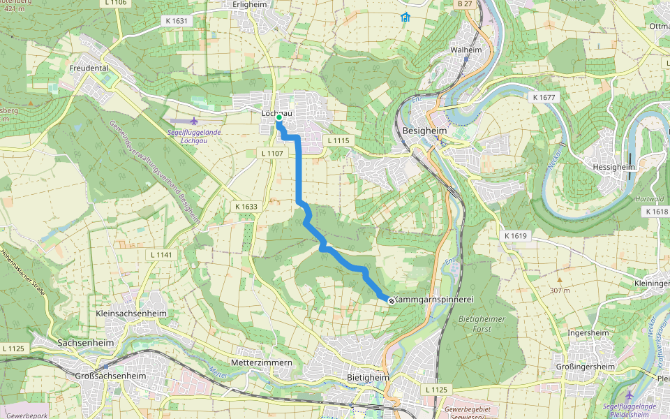 Blauer Punkt Löchgau - Bietigheim walking route map in Löchgau