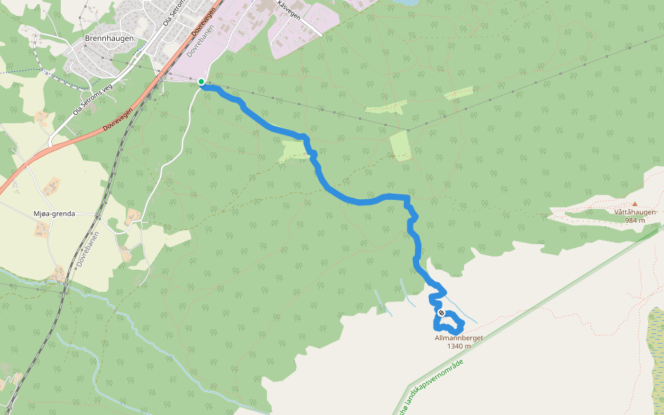 Allmannberget (1340) via Storskardet walking route map in Oppdal