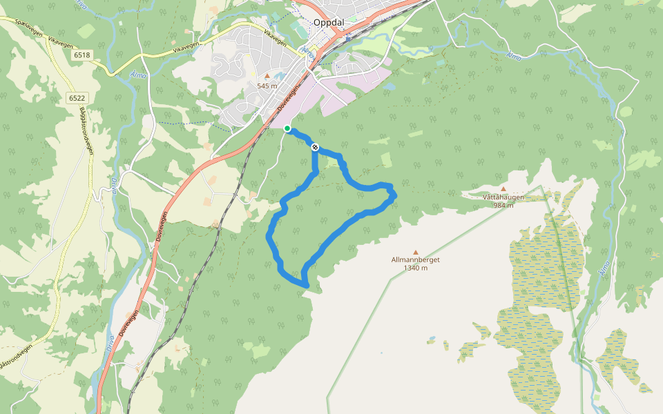 Mjøastigin M7 walking route map in Oppdal