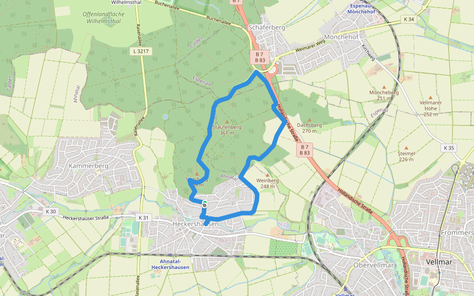 Ahnatal - H2 Waldeslust-Pfad walking route map in Ahnatal