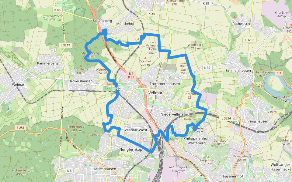 Vellmar, V - Grenzweg walking route map in Vellmar