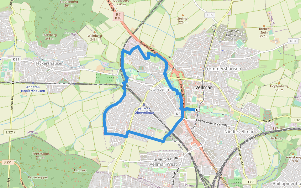 Vellmar, V1 - Heideweg walking route map in Vellmar