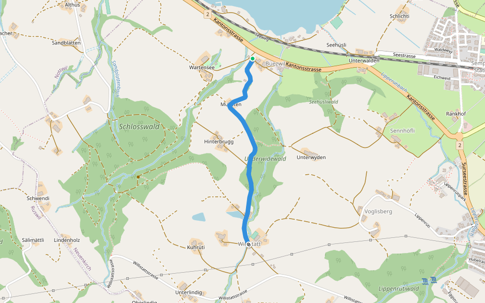 Büezwil - Wilistatt walking route map in Sempach Station
