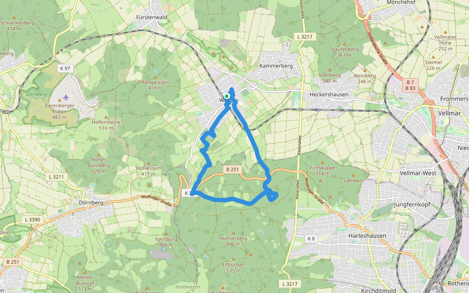 Ahnatal - W5 Ahnatal-Weg walking route map in Ahnatal