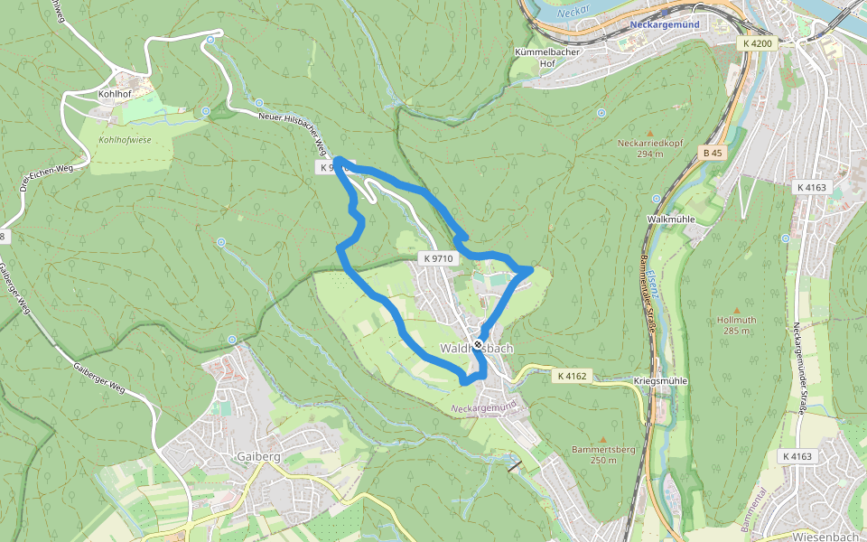 Rundwanderweg Waldhilsbach 13 - Dreibuchenhang-Weg walking route map in Neckargemünd