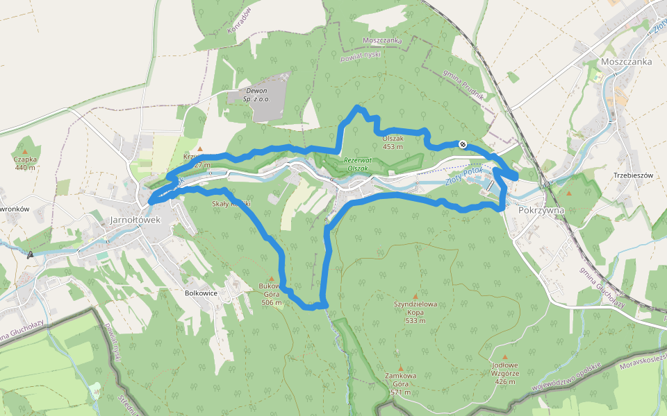 Szlak Przełomu Złotego Potoku walking route map in Pokrzywna
