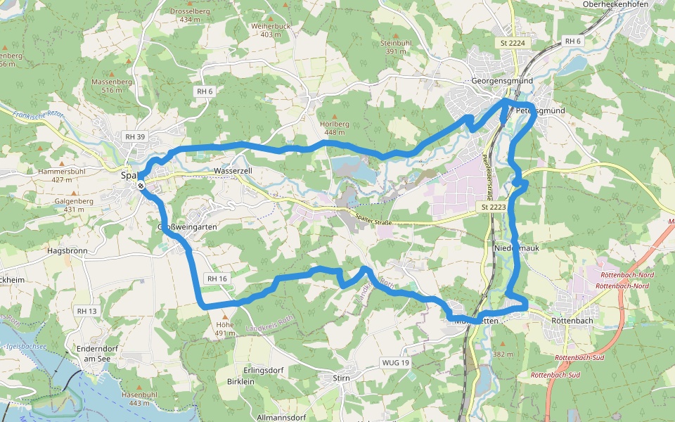 Im Spalter Hügelland und entlang der Schwäbischen Rezat walking route map in Spalt